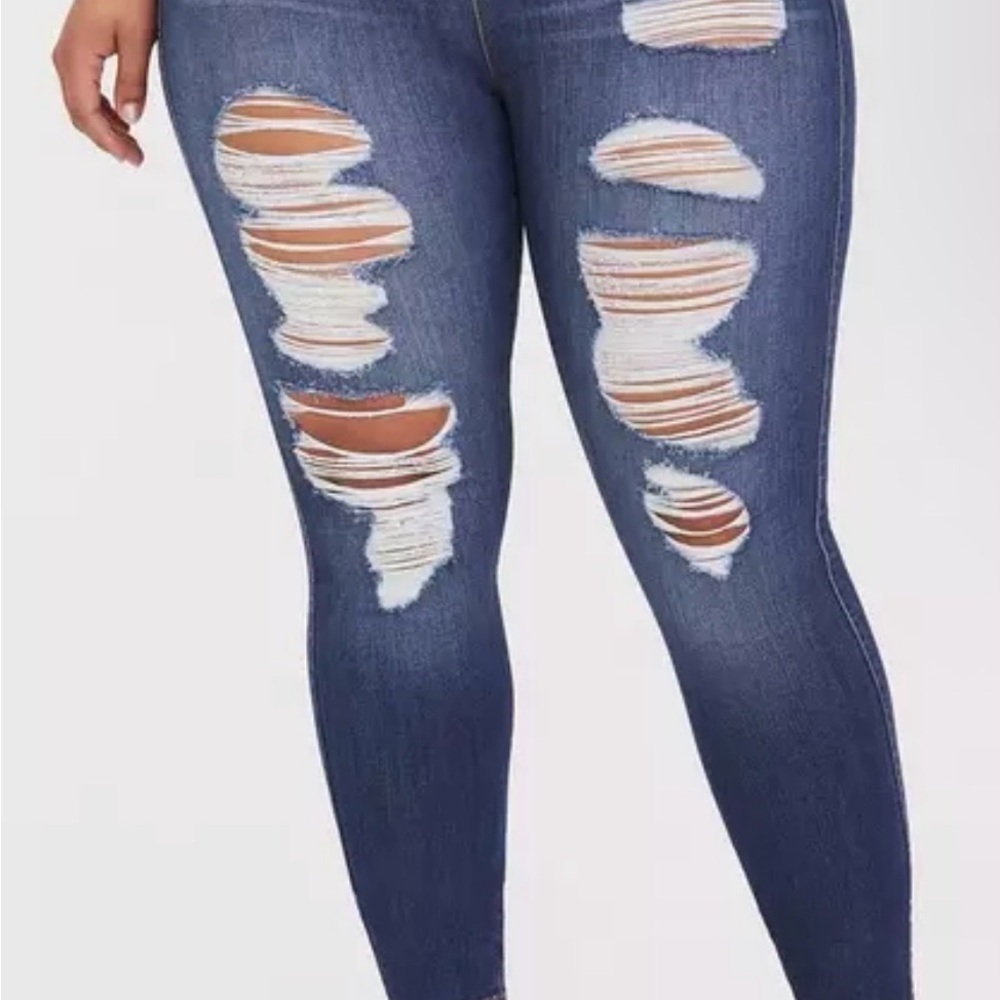 Torrid Dark Blue Distressed Skinny Jeans
